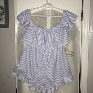 Blue and white striped romper